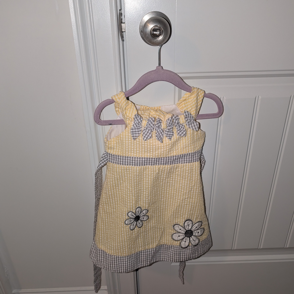 Yellow and Gray Gingham Dress with Floral Accents